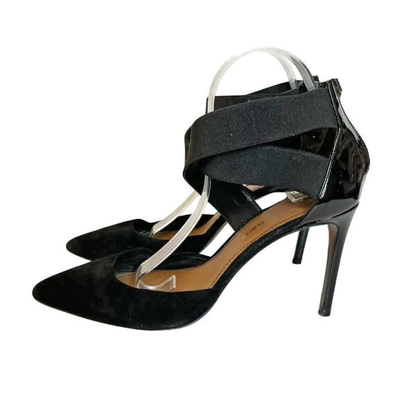 Donald J Pliner Prime Black Patent Leather & Suede Strappy Pointed Toe Pumps - Picture 3 of 9